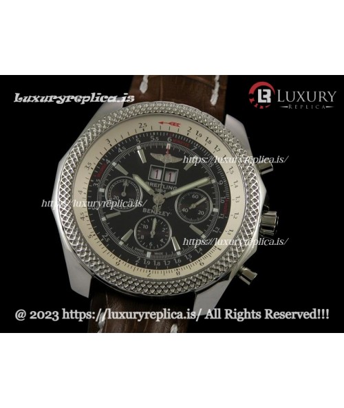BREITLING BENTLEY 6.75 SWISS CHRONOGRAPH BROWN DIAL - BROWN LEATHER STRAP