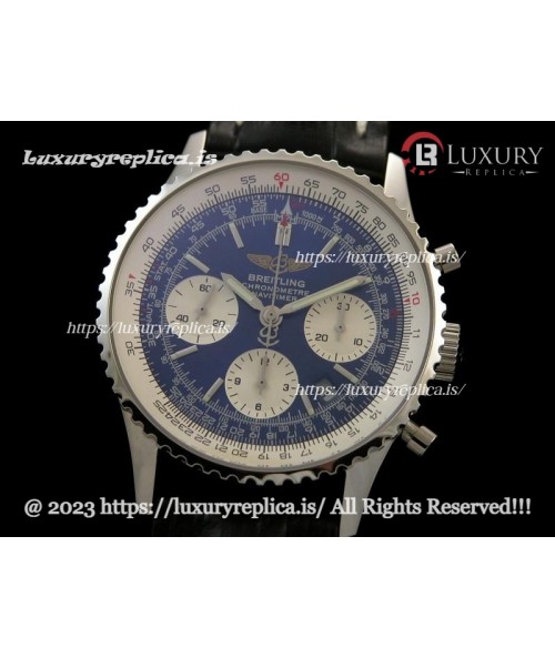 BREITLING NAVITIMER 01 SWISS CHRONOGRAPH BLUE DIAL - STICK MARKERS - BLACK LEATHER STRAP