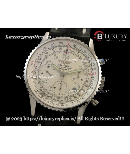 BREITLING NAVITIMER 01 SWISS CHRONOGRAPH WHITE DIAL - NUMERAL MARKERS - BLACK LEATHER STRAP