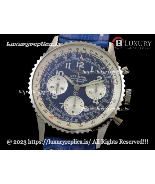BREITLING NAVITIMER 01 SWISS CHRONOGRAPH BLUE DIAL - NUMERAL MARKERS - BLUE LEATHER STRAP