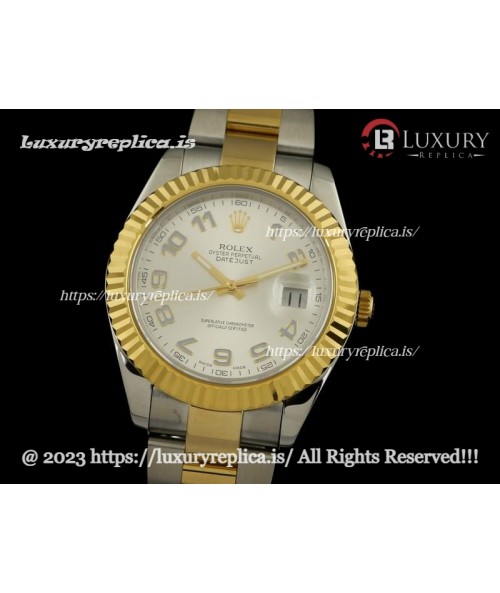 ROLEX DATEJUST II 2 TONE SWISS AUTOMATIC FLUTED BEZEL - OYSTER BRACELET - SILVER DIAL - NUMERAL MARKERS