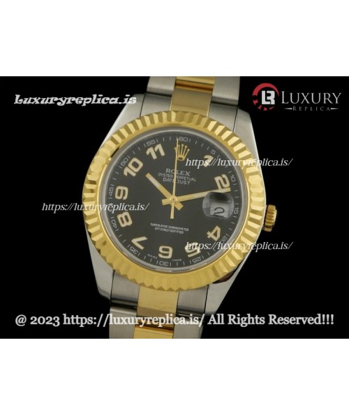 ROLEX DATEJUST II 2 TONE SWISS AUTOMATIC FLUTED BEZEL - OYSTER BRACELET - BLACK DIAL - NUMERAL MARKERS
