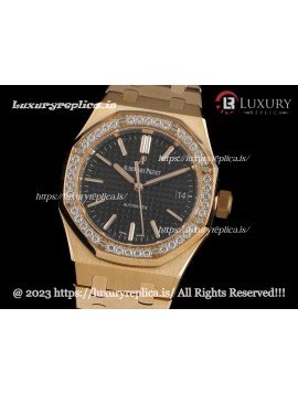 AUDEMARS PIGUET ROYAL OAK 15451 PINK GOLD 37MM DIAMOND BEZEL BLACK DIAL