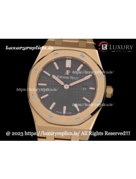 AUDEMARS PIGUET ROYAL OAK 67650 LADIES 33MM QUARTZ PINK GOLD BROWN DIAL