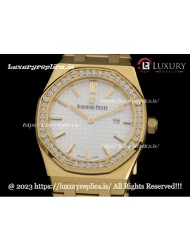 AUDEMARS PIGUET ROYAL OAK 67651 LADIES 33MM QUARTZ YELLOW GOLD SILVER DIAL