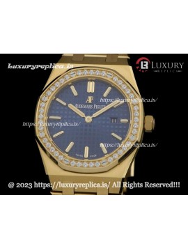 AUDEMARS PIGUET ROYAL OAK 67651 LADIES 33MM QUARTZ YELLOW GOLD BLUE DIAL