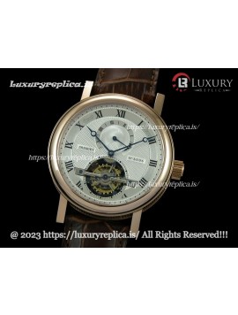 BREGUET JUBILEE POWER RESERVE ROSE GOLD TOURBILLON BROWN LEATHER STRAP - WHITE DIAL