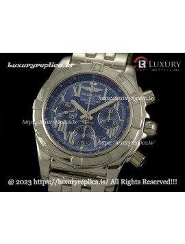 BREITLING CHRONOMAT B01 SWISS CHRONOGRAPH BLUE DIAL - ROMAN MARKERS - STAINLESS STEEL BRACELET