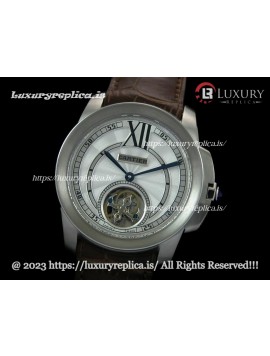 CARTIER CALIBRE FLYING TOURBILLON WHITE DIAL - BROWN LEATHER STRAP