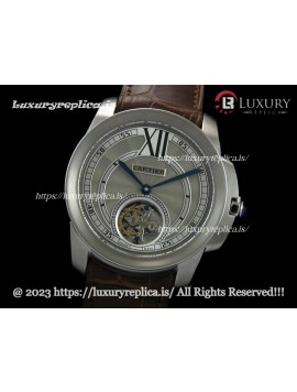 CARTIER CALIBRE FLYING TOURBILLON GREY DIAL - BROWN LEATHER STRAP