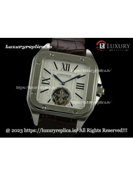 CARTIER SANTOS FLYING TOURBILLON WHITE DIAL - BROWN LEATHER STRAP