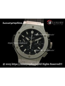 HUBLOT BIG BANG EVOLUTION STEEL BEZEL SWISS AUTOMATIC BLACK DIAL - BLACK LEATHER STRAP