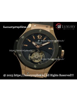 HUBLOT BIG BANG TOURBILLON ROSE GOLD CERAMIC BEZEL BLACK DIAL - BLACK RUBBER STRAP