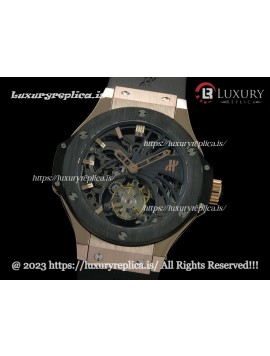 HUBLOT BIG BANG TOURBILLON ROSE GOLD CERAMIC BEZEL SKELETON - BLACK RUBBER STRAP