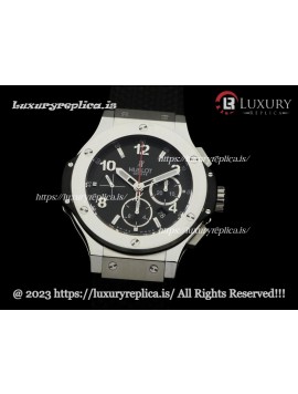 HUBLOT BIG BANG STEEL BEZEL SWISS AUTOMATIC BLACK DIAL - RUBBER STRAP