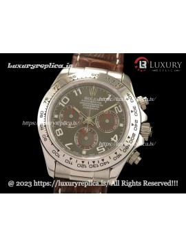 ROLEX DAYTONA SWISS AUTOMATIC MOVEMENT - MOP BLACK DIAL - BROWN LEATHER STRAP