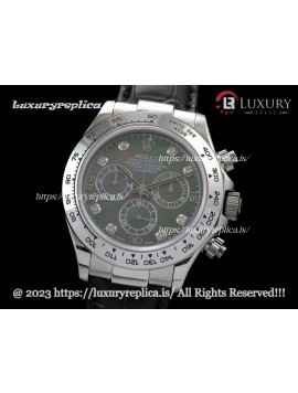 ROLEX DAYTONA SWISS AUTOMATIC MOVEMENT - MOP BLACK DIAL - BLACK LEATHER STRAP