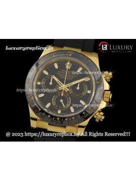 ROLEX DAYTONA 116518LN YELLOW GOLD CERAMIC BEZEL BLACK DIAL RUBBER STRAP