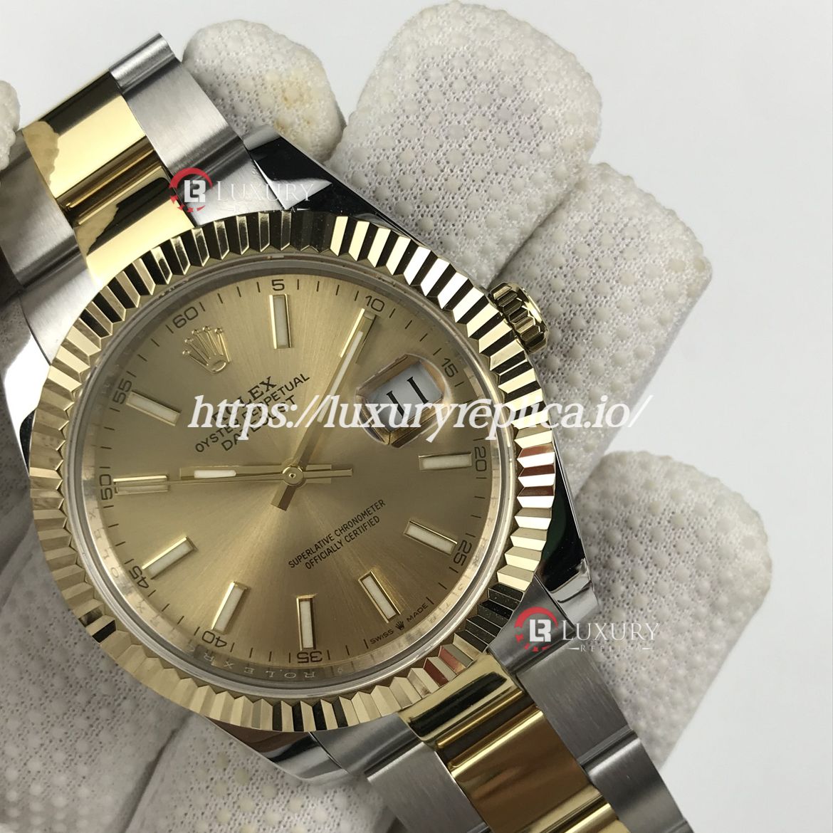 ROLEX DATEJUST II 2 TONE SWISS AUTOMATIC FLUTED BEZEL - OYSTER BRACELET - GOLD DIAL - STICK MARKERS